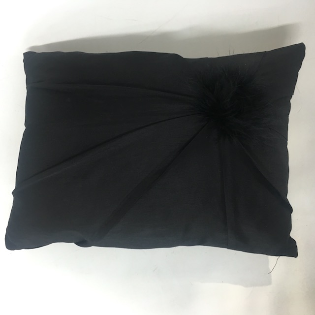 CUSHION, Black w Pleat and Pom Pom Detail